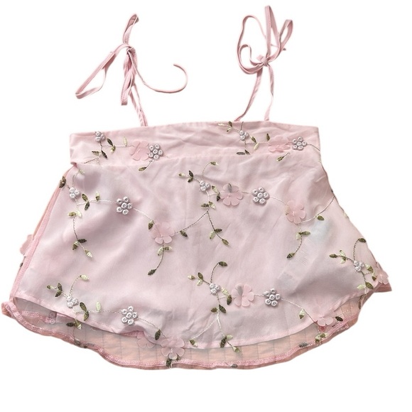 Babydoll Crop Top SHEIN NWT Floral 3D Embroidered Pink size Small - Picture 5 of 13